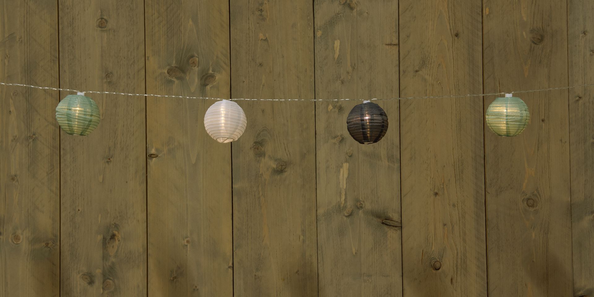 Lampion warm wit/groen/grijs - Solarverlichting 2,5m - 10 stuks afbeelding