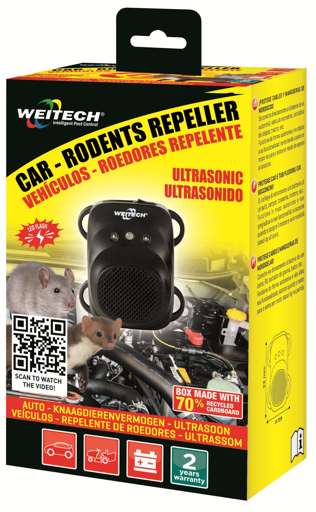 Weitech WK0508 Marterverjager voor de Auto - Ultrasoon & Flitslicht - 12V