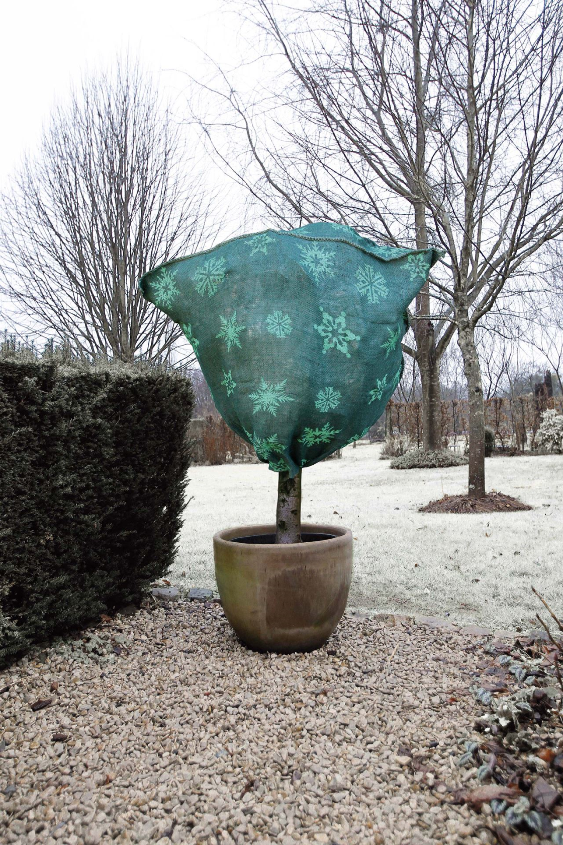 Nature jutehoes met koord - 200gr/m² - 100xØ75 cm - groen met wintermotief afbeelding
