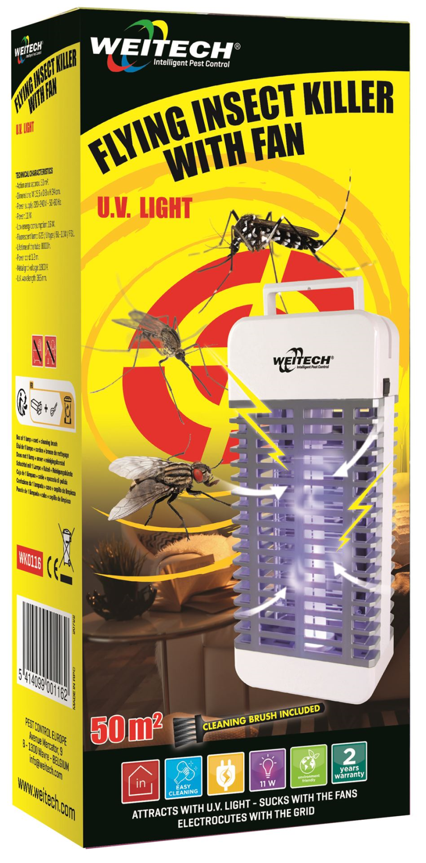 Weitech Insectenlamp met 2 aanzuigventilatoren - 50 m² - UV (WK0116) - tegen muggen, vliegen en motten