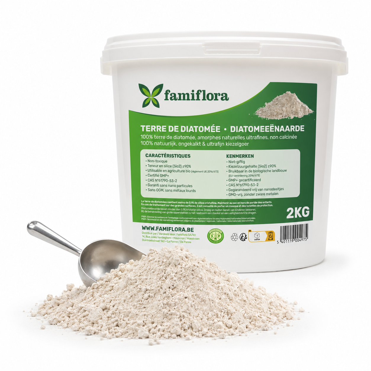 Famiflora emmer diatomeeënaarde 2kg - ecologische bestrijding van bloedluizen, slakken, mieren...