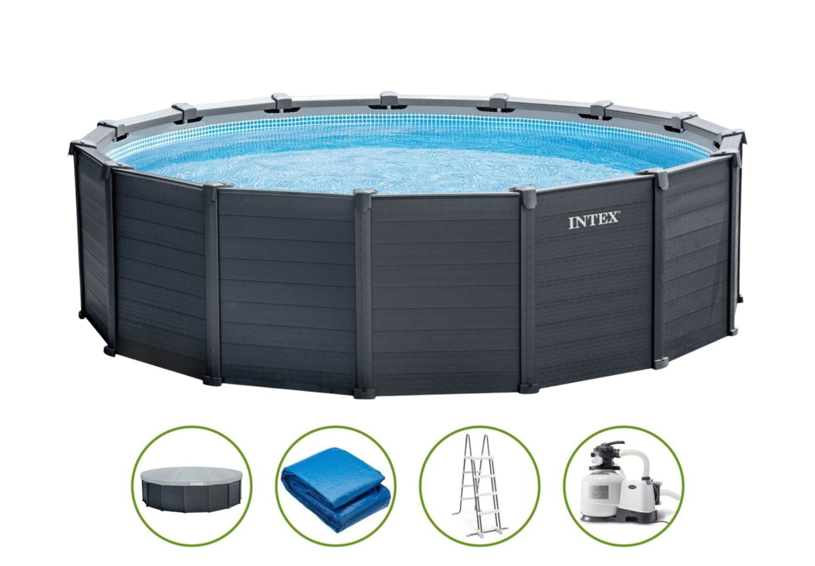 Intex Graphite Panel Set opbouwzwembad - rond -Ø478 x H124 cm afbeelding