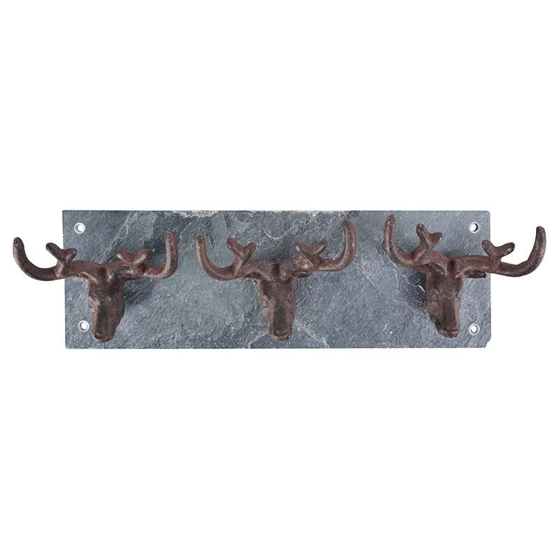 Esschert Design Kapstok - Gietijzeren haakjes op leisteen'Hert'- L 32,7 cm x B 10,5 cm afbeelding