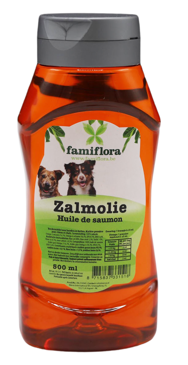 Famiflora zalmolie voor honden en katten– 500 ml - Ondersteunt vacht, gewrichten&urinewegen afbeelding