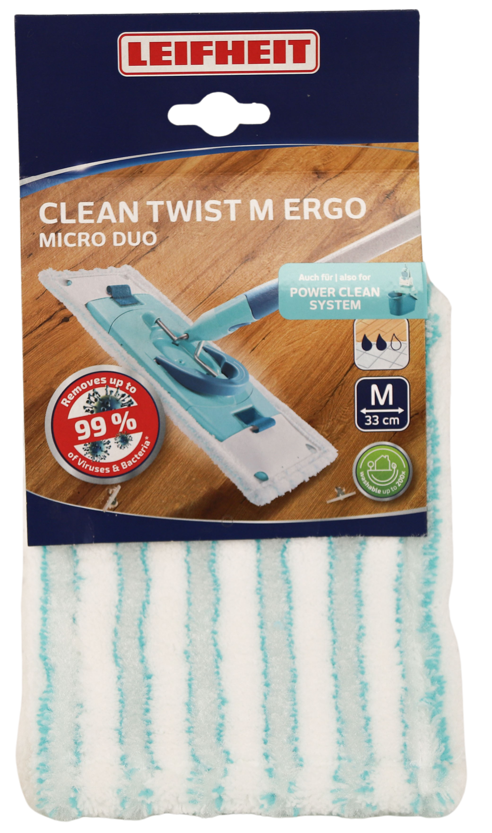 Leifheit Clean Twist M Micro Duo Navulling– 33 cm – Vloerwisser Overtrek – Voor Parket&Laminaat– Klittenband – Wasbaar afbeelding