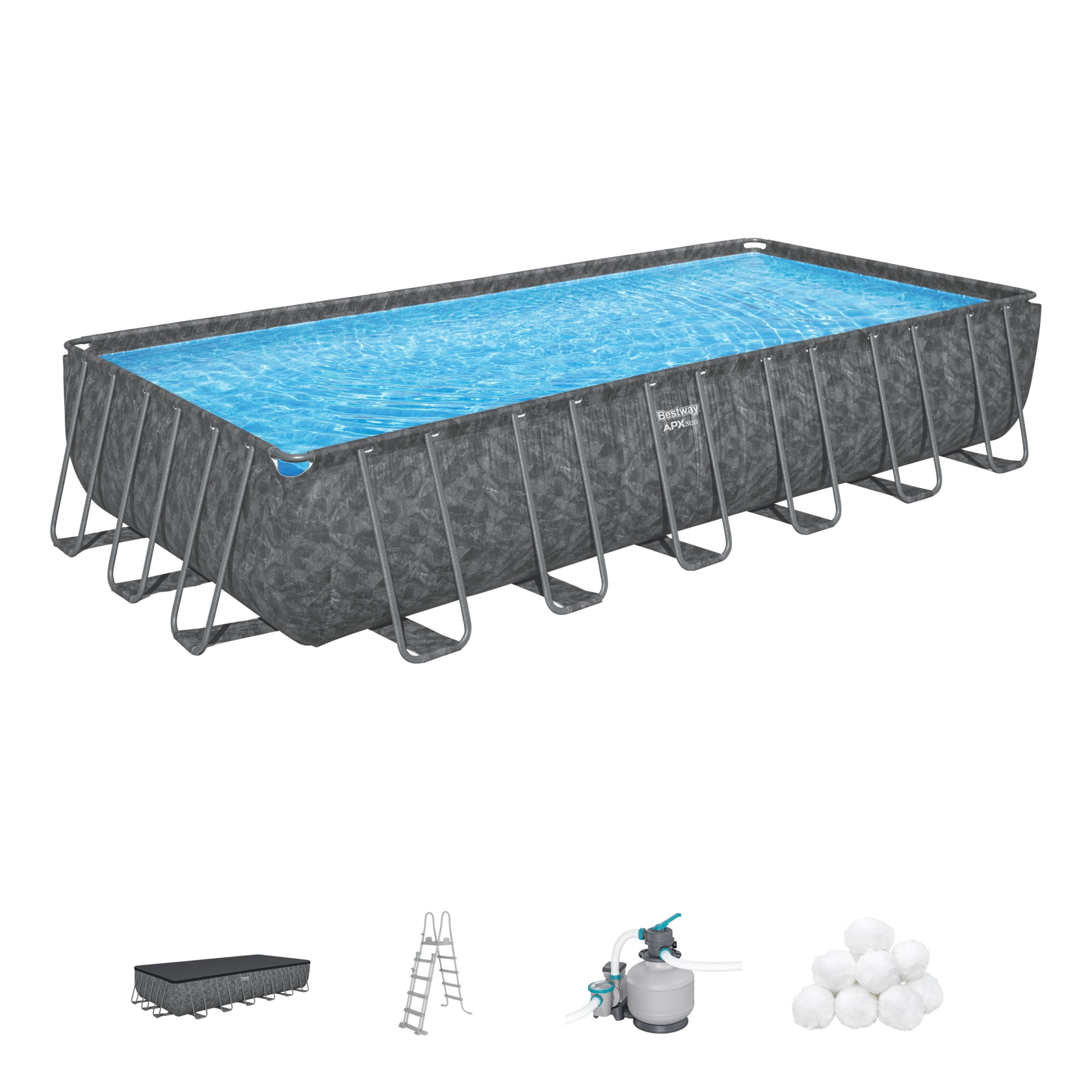 Bestway APX365 opbouwzwembad - rechthoekig - L732 x B366 x H132 cm | All-Season luxezwembad afbeelding