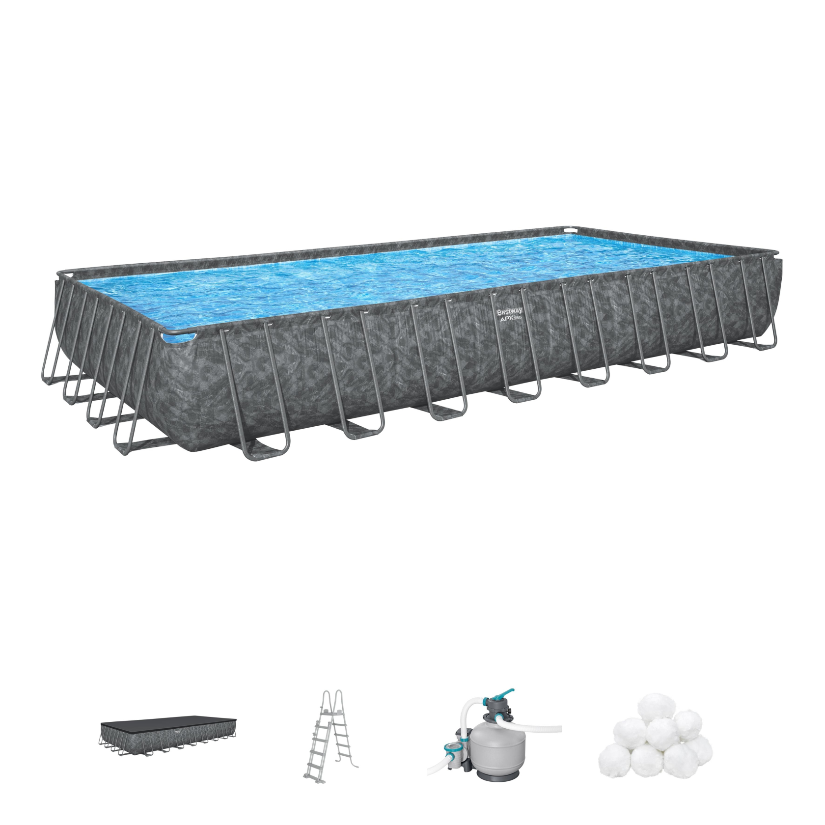 Bestway APX365 opbouwzwembad - rechthoekig - L956 x B488 x H132 cm | All-Season luxezwembad afbeelding