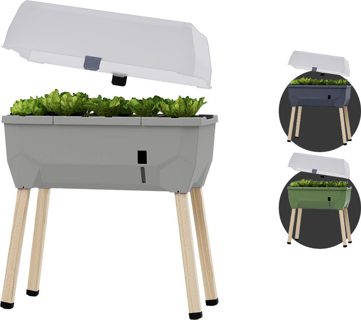 Gusta Garden SAMMY SALAD - saladekweekbak met watertank&deksel - lichtgrijs afbeelding