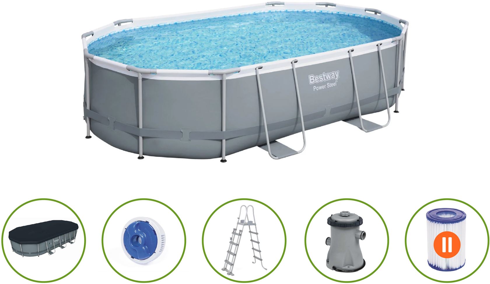 Bestway Power Steel opbouwzwembad - ovaal - L488 x B305 x H107 cm