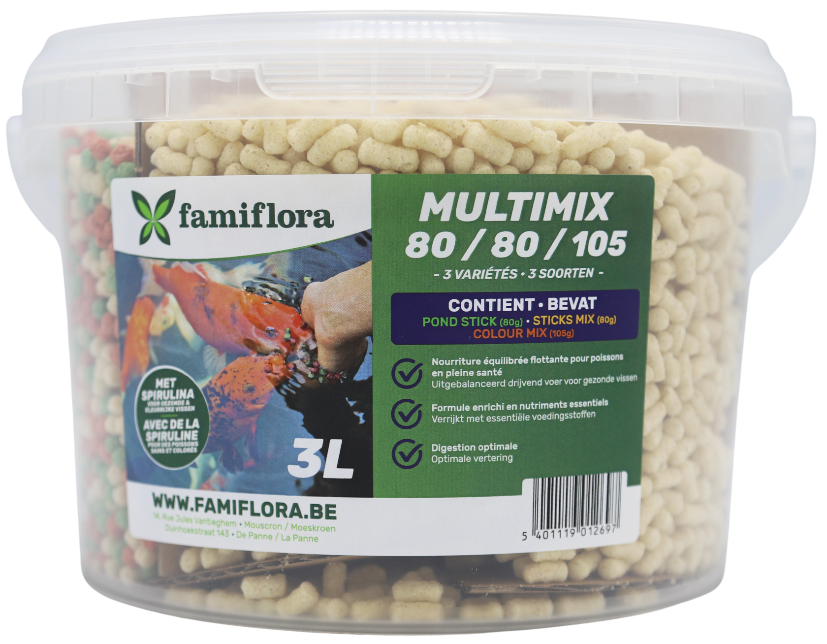 Famiflora Multimix Colstipo 3 L 80/80/105 (ca. 265 gr)– Vijvervisvoer mix – Drijvend – Spirulina – Gezonde groei&kleur afbeelding