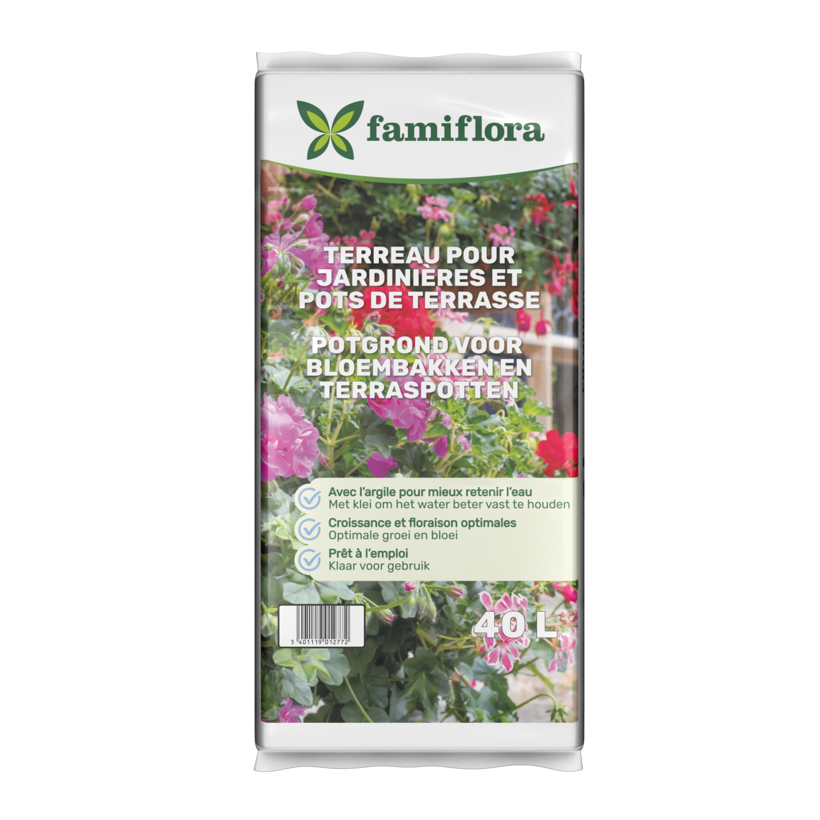 Famiflora Potgrond Bloembakken 40L - Rijk aan Voeding - Voor Bloemen en Sierplanten - Luchtig&Voedzaam afbeelding