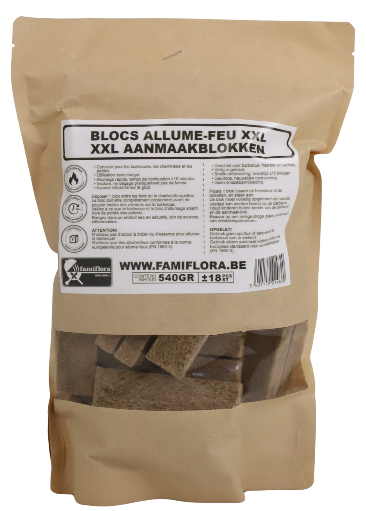Famiflora Aanmaakblokjes XXL– Bruin – 540g – 18 stuks afbeelding