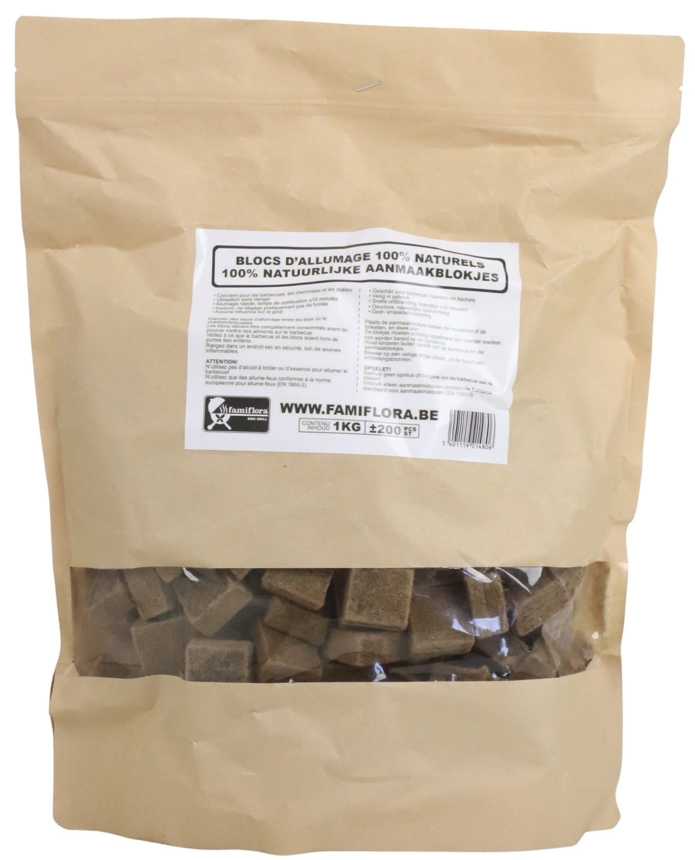 Famiflora Aanmaakblokjes Bruin 1 kg (200 st) - Efficiënt en duurzaam - Voor vuur en haard afbeelding