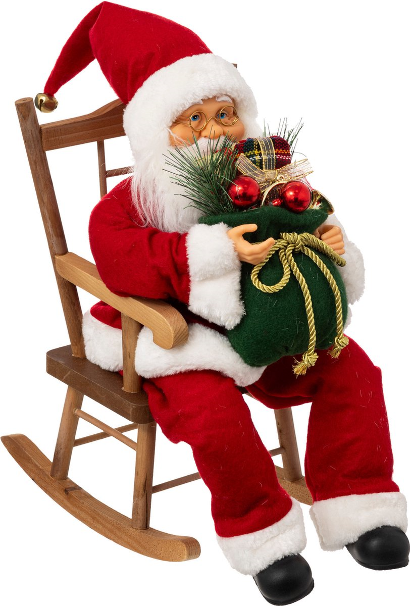 Feeric Christmas Kerstman Pop– 40 cm – In Schommelstoel – Klassieke Rode Outfit – MDF/Polyester afbeelding