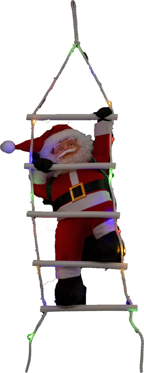 Feeric Christmas Kerstman op Ladder– 60 cm – LED verlichting, muziek&beweging– 8 lichtfuncties – binnen en buiten afbeelding