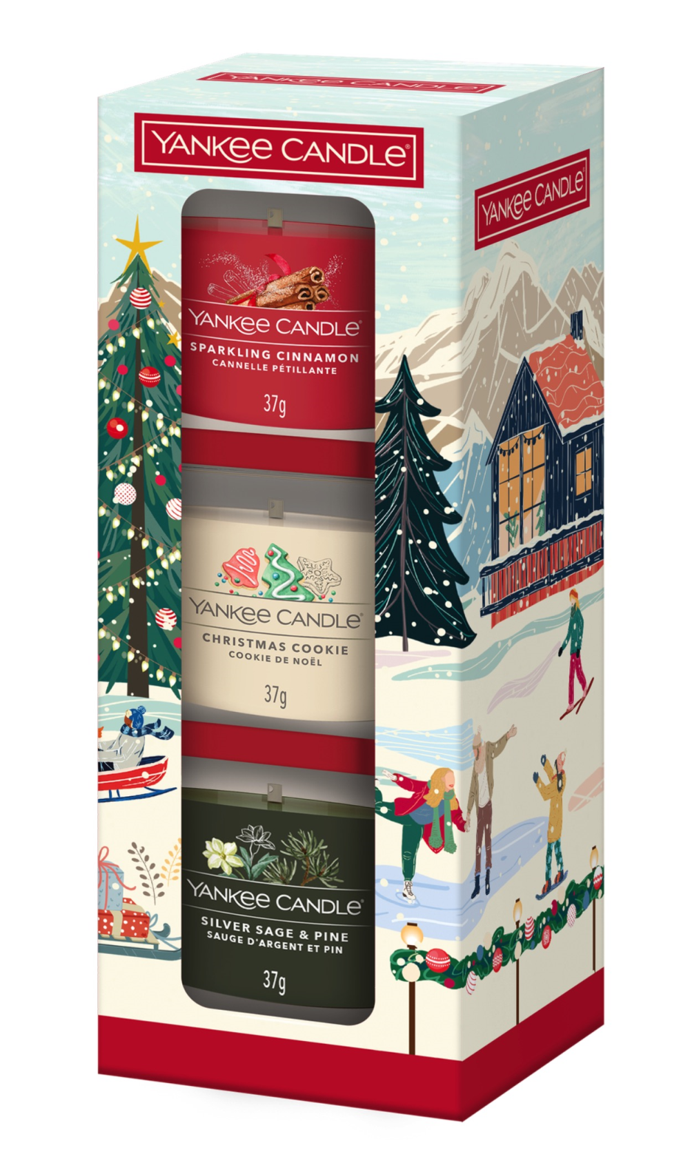 Yankee Candle Apres Ski Christmas Classics - 3 Filled Votive Gift Set - Sparkling Cinnamon + Christmas Cookie + Silver Sage&Pine - 3x37g afbeelding
