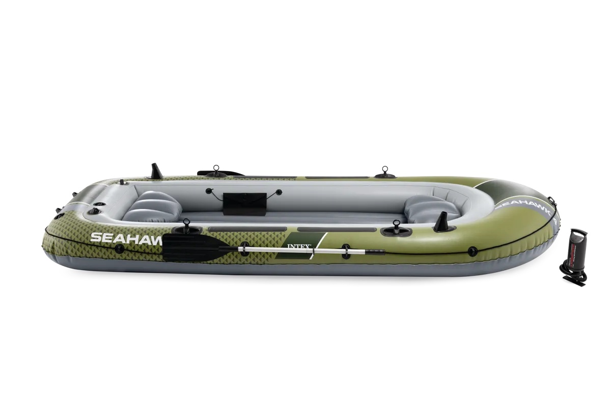 Intex Seahawk 4 Opblaasboot Set - 4 personen - 3,66 x 1,75 m - Groen/Zwart - Hengelsteunen&Drie luchtkamers afbeelding