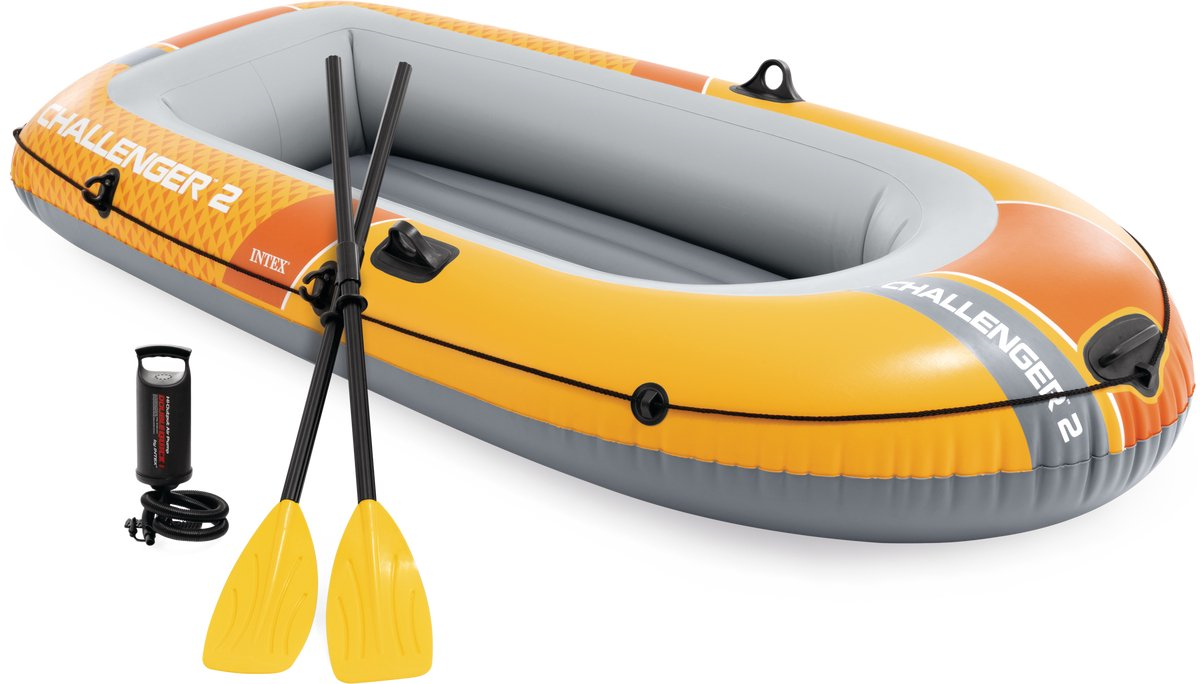 Intex Challenger 2 Opblaasboot Set - 2 personen - 2,02 x 1,02 m - Geel/Zwart - Drie luchtkamers afbeelding