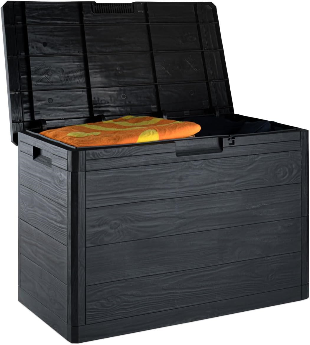 Toomax Woody's Kussenbox - 160L - Donker Antraciet - Houtlook - Binnenmaat 71 x 37 x 49,5 cm - Buitenmaat 77,5 x 52,7 x 44,5 cm