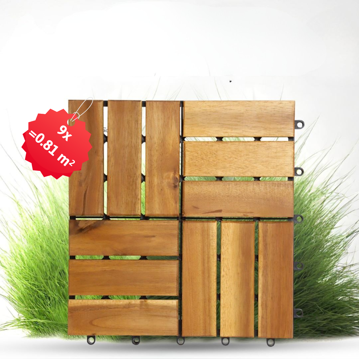 Houten terrastegels acacia 30x30cm - mozaïek - lichtbruin/naturel - 9 stuks = 0.81m² afbeelding