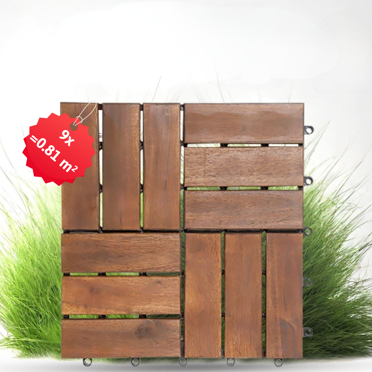 Famiflora houten terrastegels acacia 30x30cm - mozaïek - donkerbruin - 9 stuks = 0.81m² afbeelding