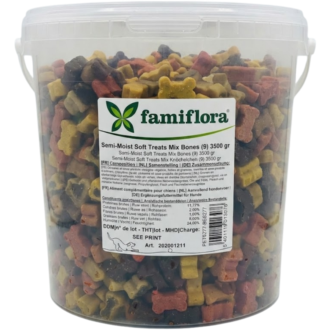 Famiflora Semi-Moist Soft Treats Mix Bones - 3500 gr - Zachte hondensnacks afbeelding