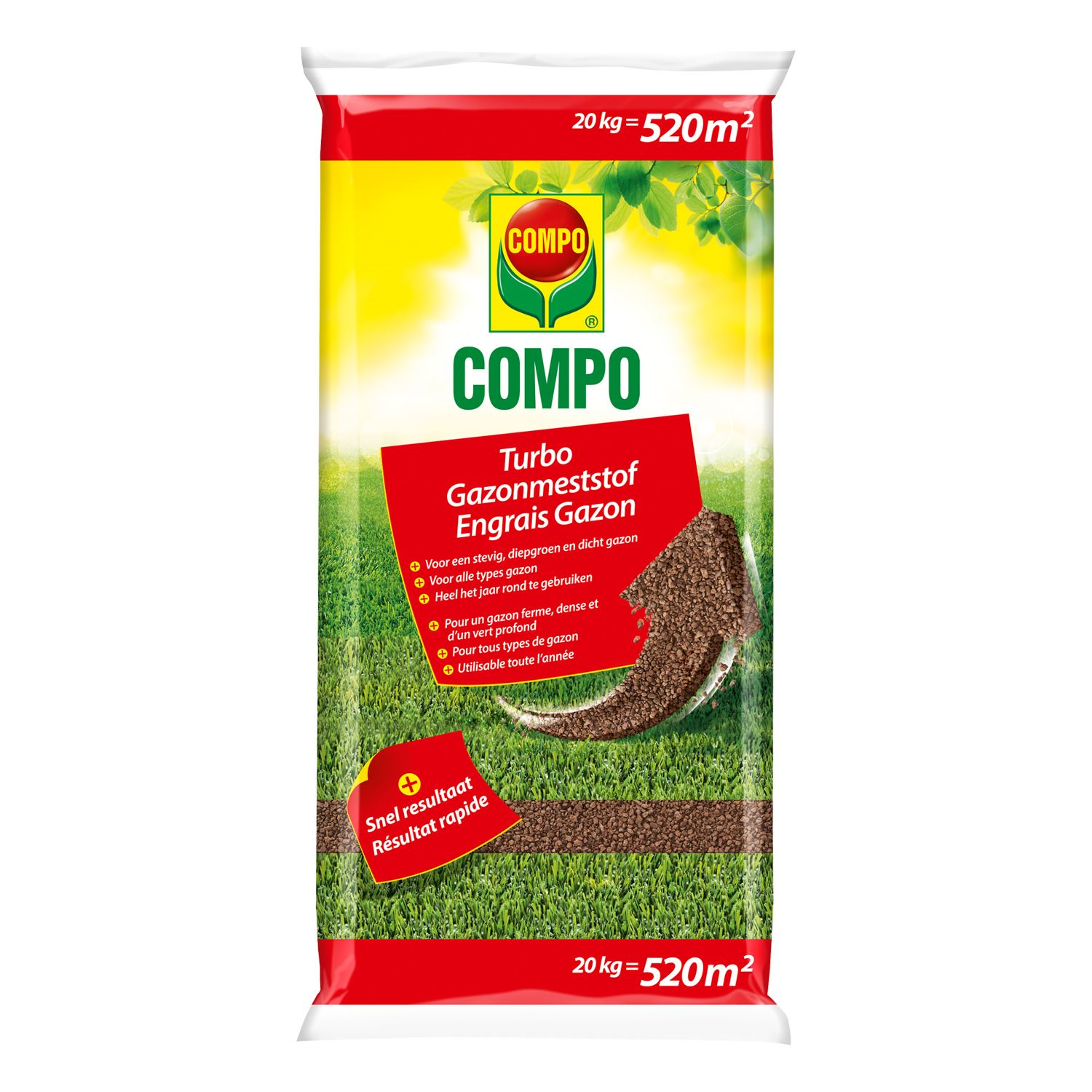 COMPO Turbo Gazonmeststof - Organisch-Mineraal - 20 kg - 520 m²