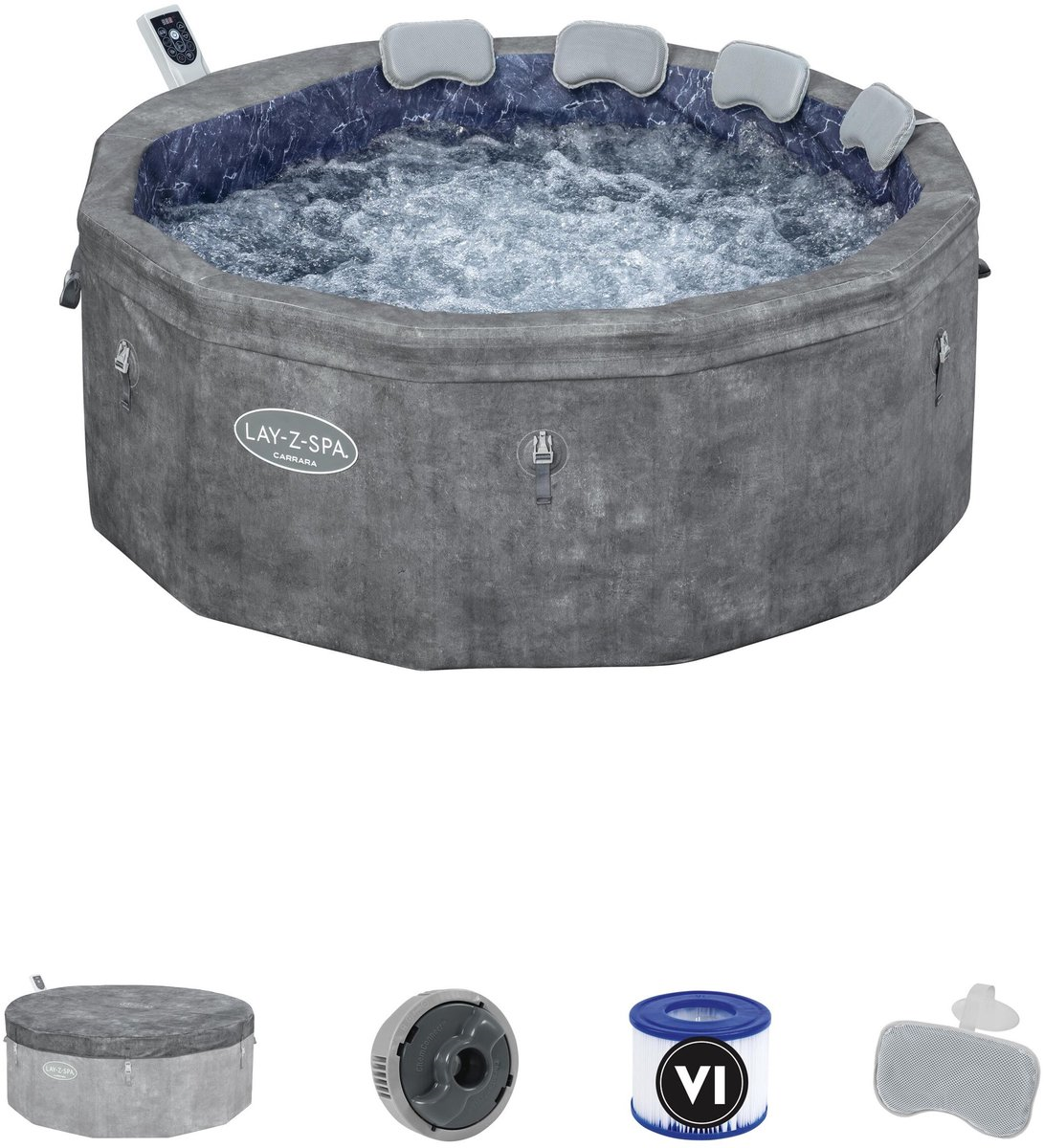 Lay-Z-Spa 1.70m x 65cm Carrara ThermaCore UltraFit Smart AirJet 6 Grey Stone Round afbeelding