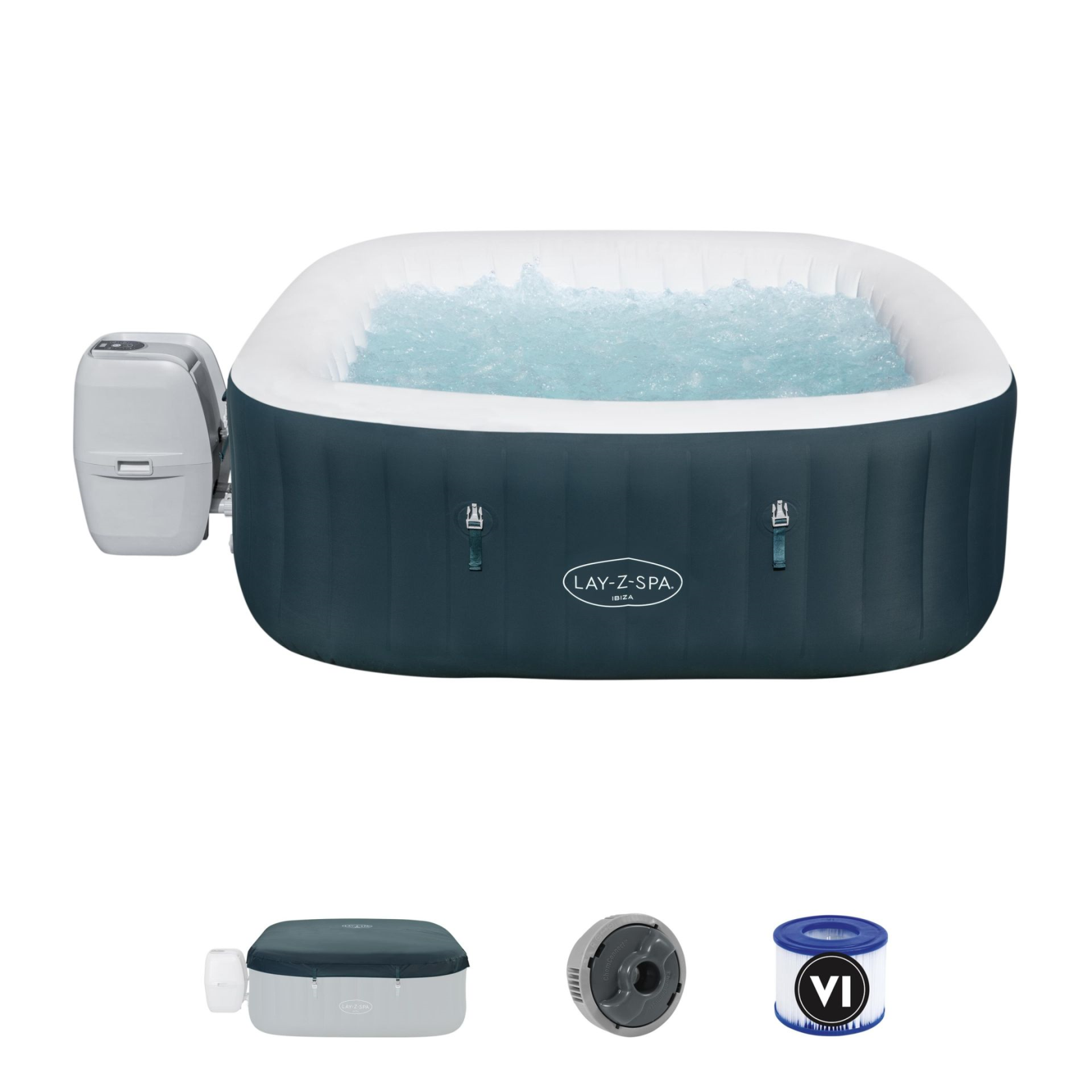 Bestway Lay-Z-Spa Ibiza AirJet - 4-6 persoons - EnergySense - Vierkant Bubbelen zonder schuldgevoel: 40% energiezuiniger! afbeelding