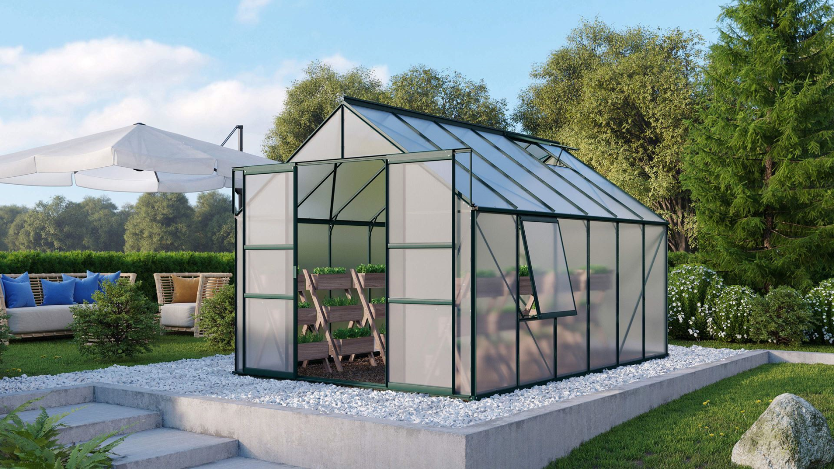 Vitavia Meridian 2 serre - 9,9m² - met 4 mm polycarbonaat - Donkergroen
