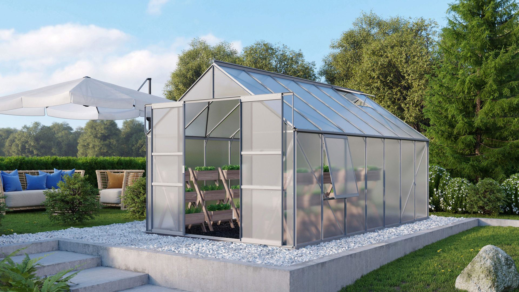 Vitavia Meridian 2 serre - 11,5m² - met 6 mm polycarbonaat - Aluminium