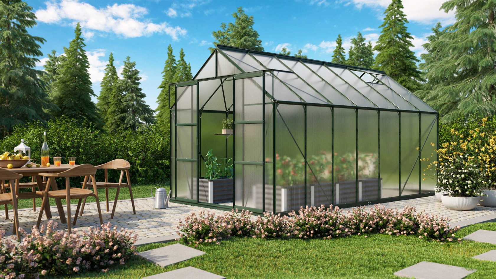 Vitavia Uranus serre - 11,5m² - met 4 mm polycarbonaat - Donkergroen