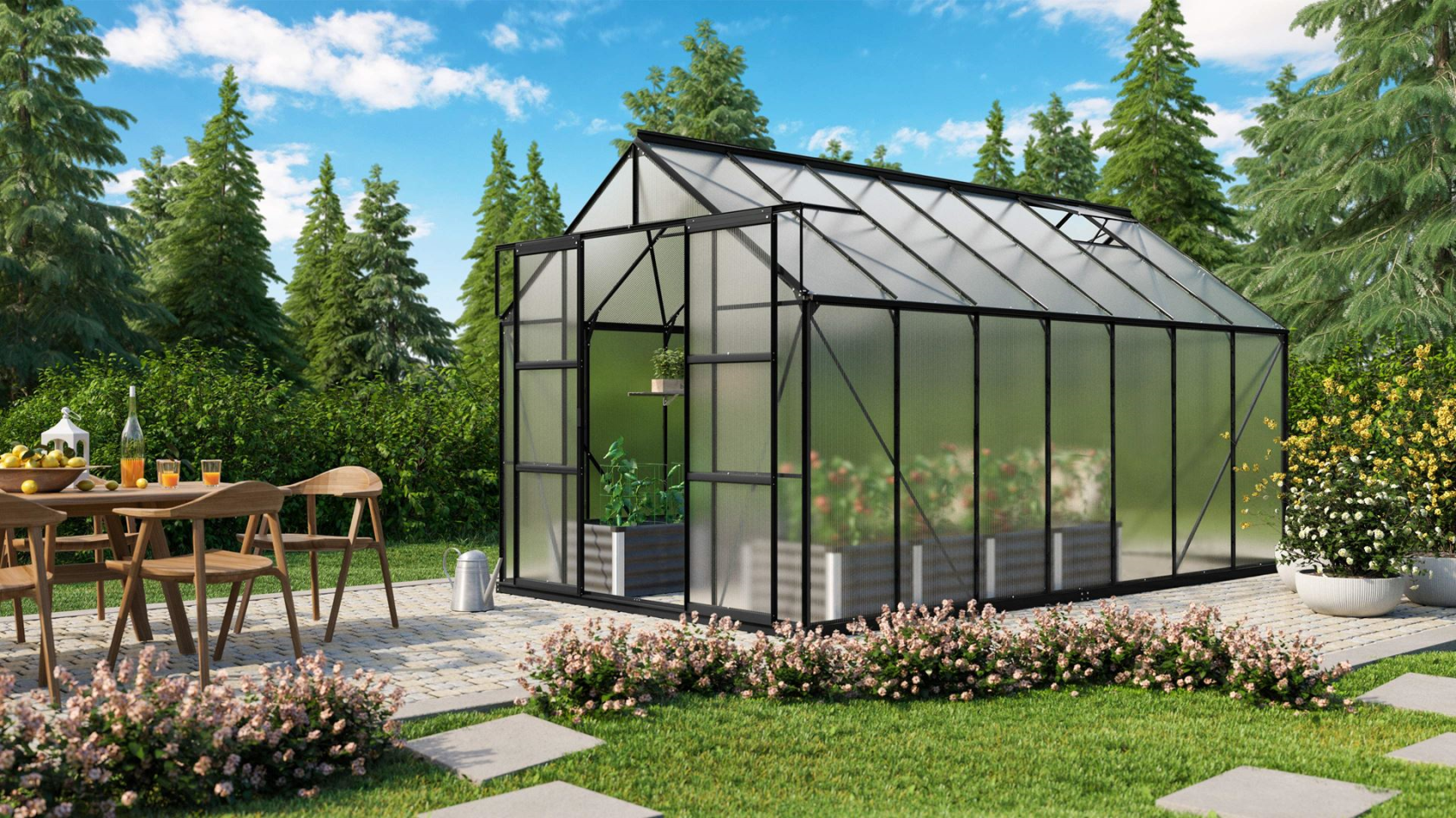 Vitavia Uranus serre - 11,5m² - met 4 mm polycarbonaat - Zwart