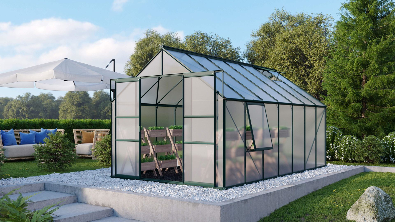 Vitavia Meridian 2 serre - 11,5m² - met 4 mm polycarbonaat - Donkergroen