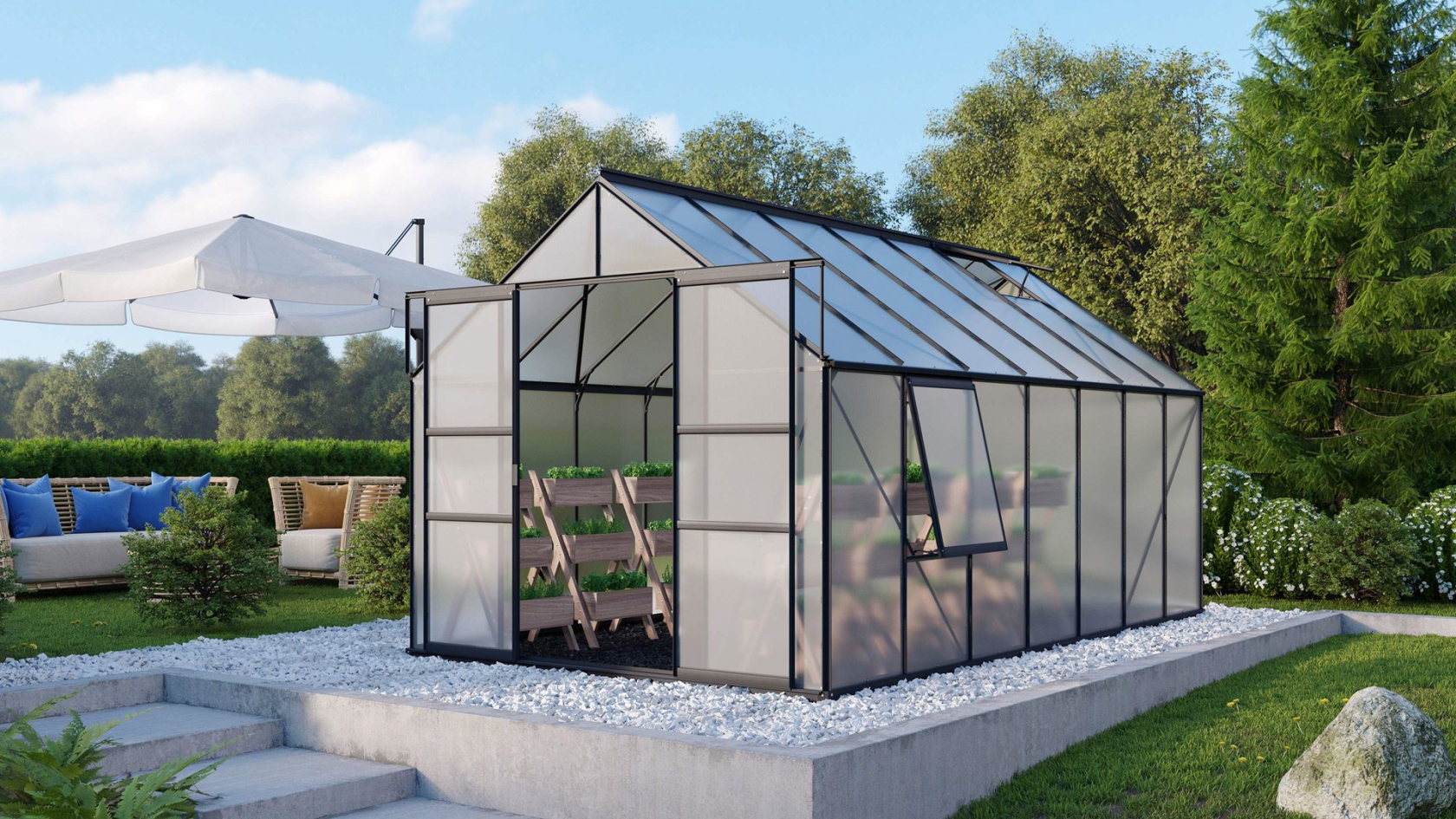 Vitavia Meridian 2 serre - 11,5m² - met 4 mm polycarbonaat - Zwart