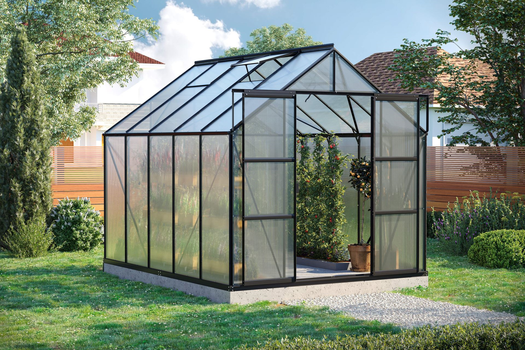 Vitavia Uranus serre - 8,3m² - met 6 mm polycarbonaat - Zwart