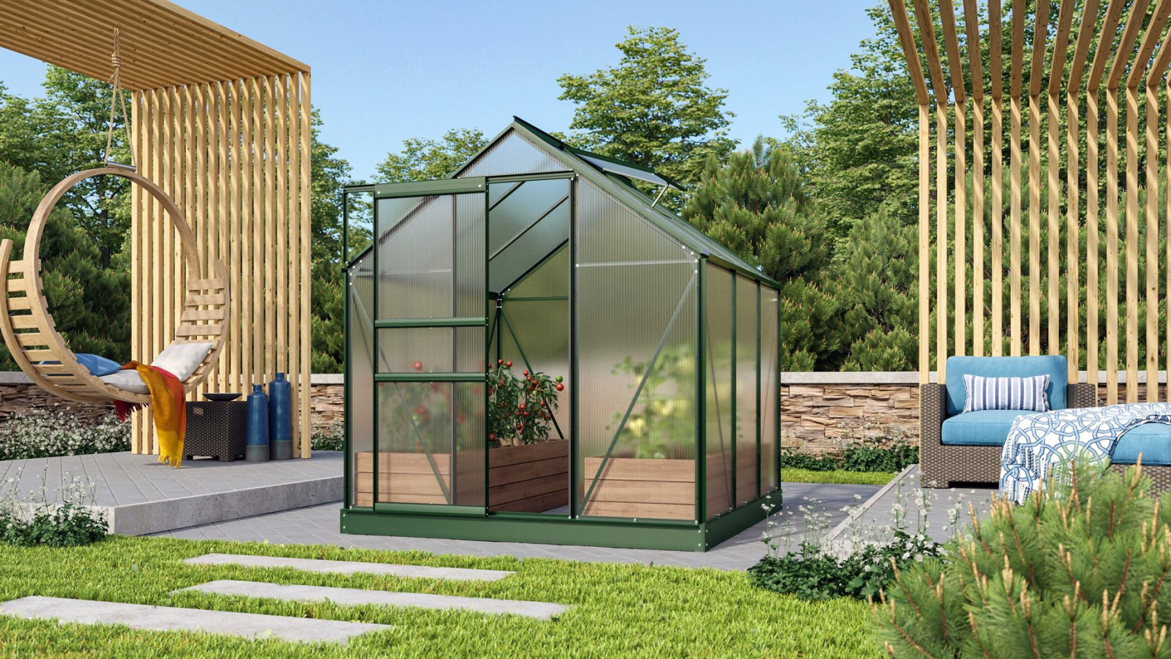Vitavia Venus serre - 3,8m2 - met 6 mm polycarbonaat - Donkergroen