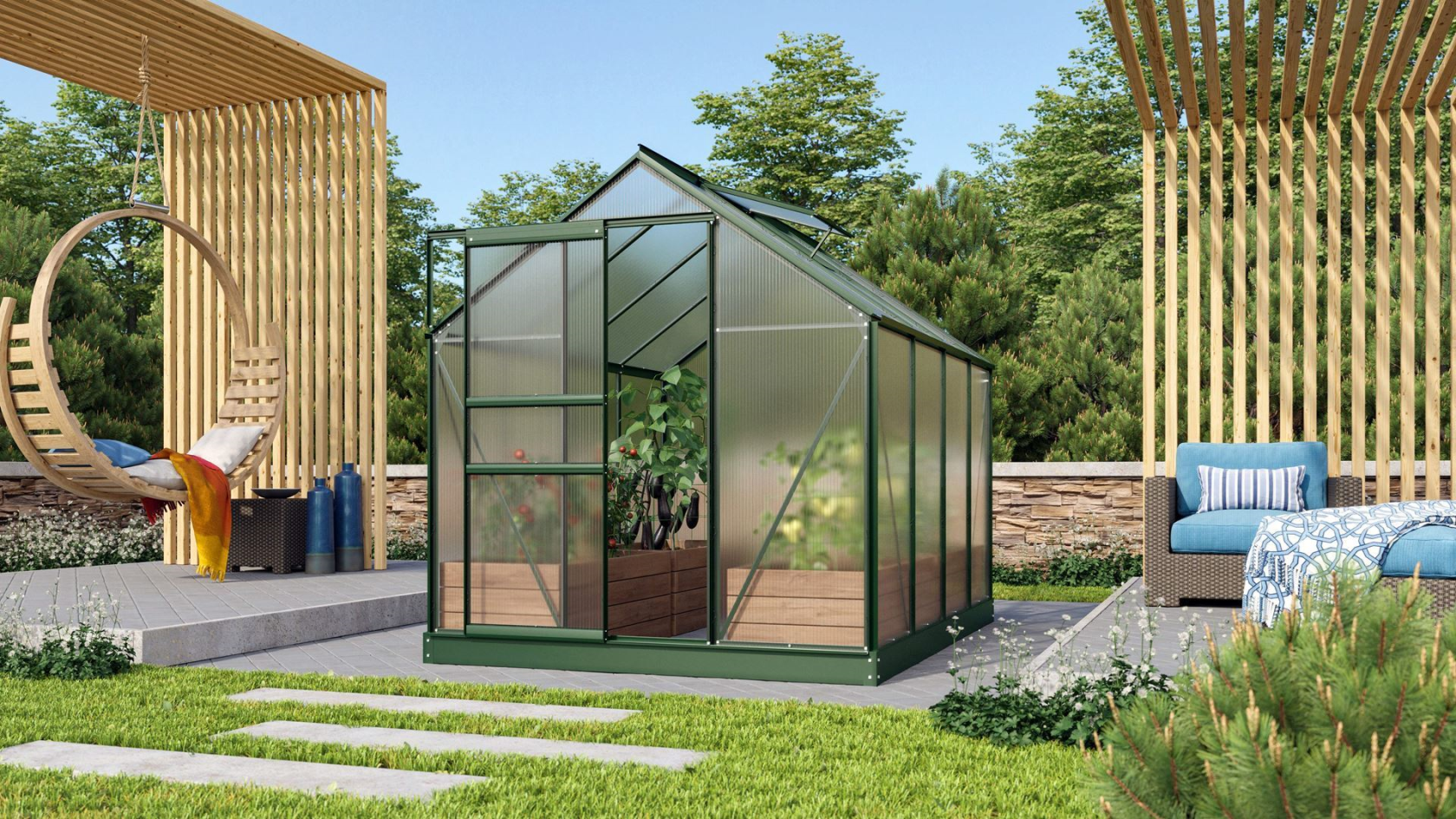 Vitavia Venus serre - 5m² - met 6 mm polycarbonaat - Donkergroen
