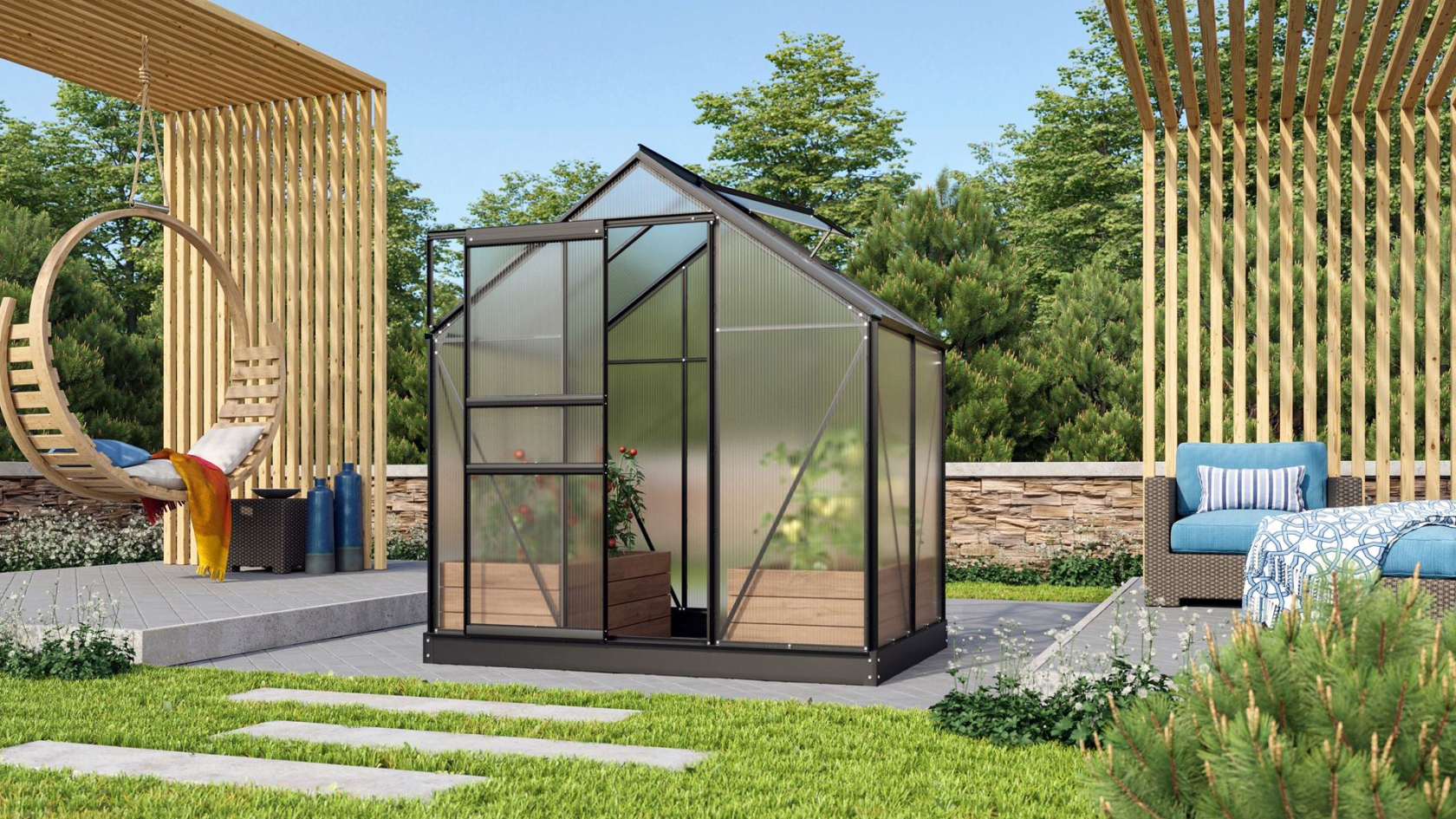 Vitavia Venus serre - 2,5m² - met 4 mm polycarbonaat - Zwart