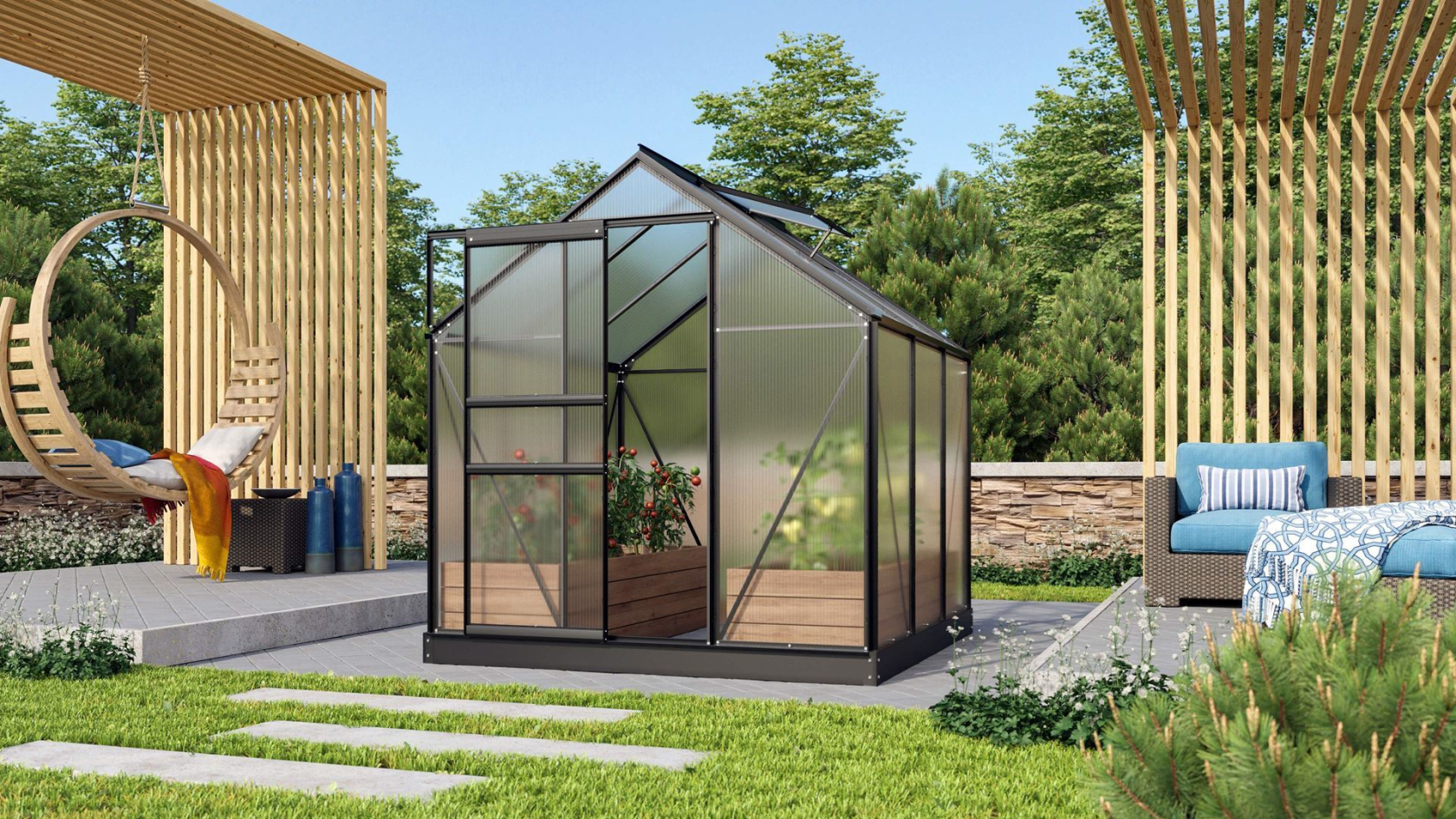 Vitavia Venus serre - 3,8m² - met 4 mm polycarbonaat - Zwart