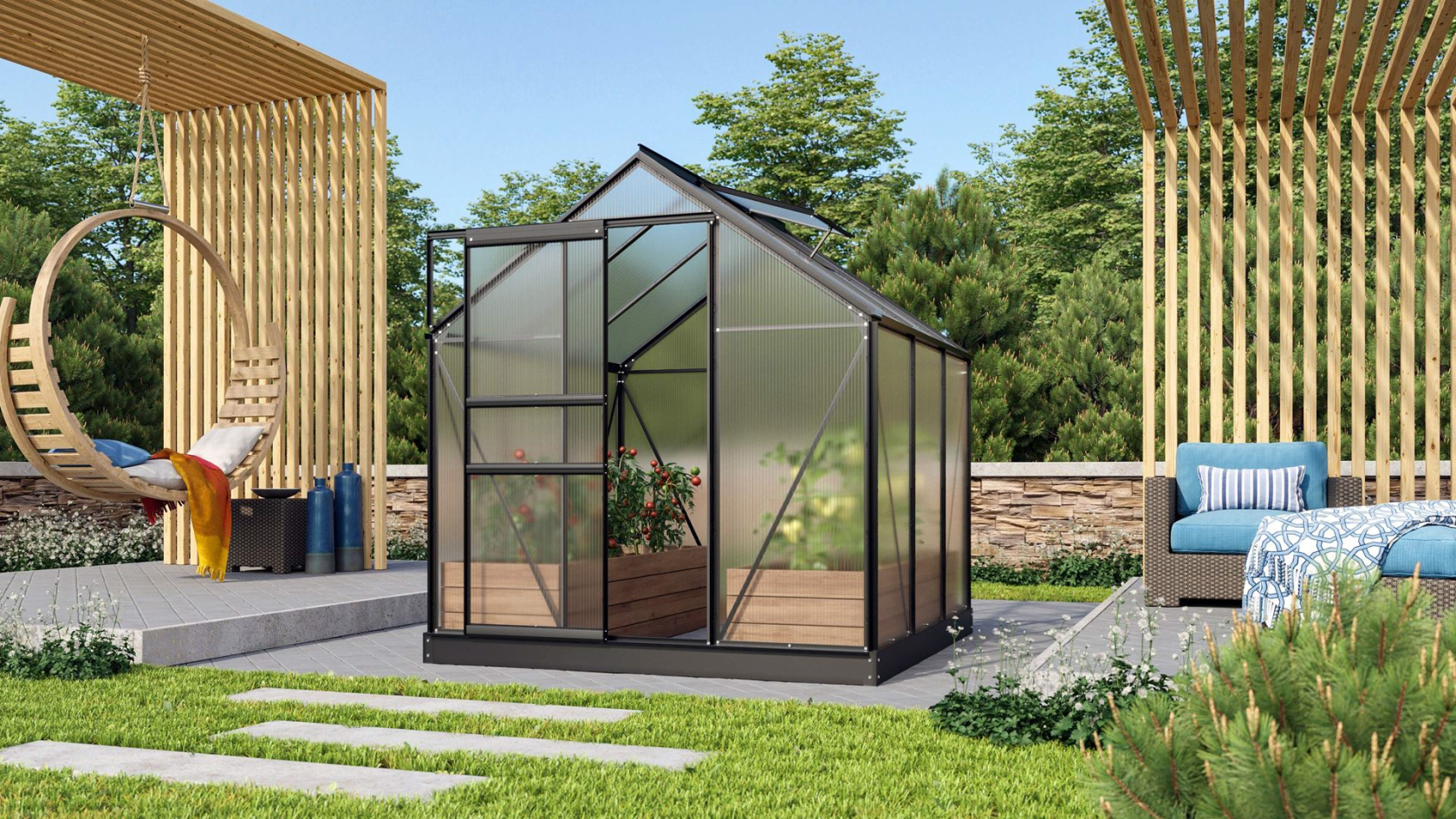 Vitavia Venus serre - 3,8m² - met 6 mm polycarbonaat - Zwart