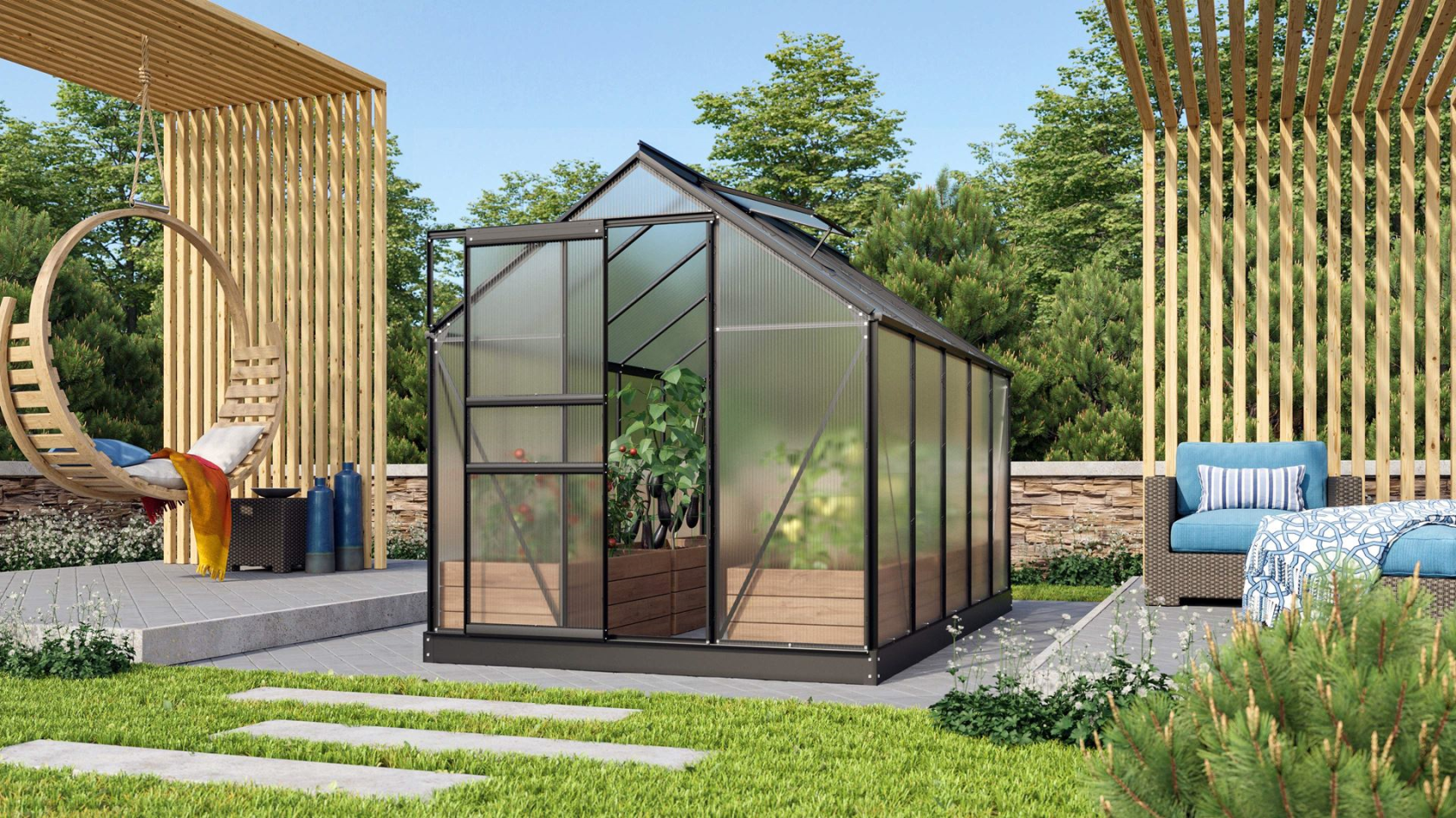 Vitavia Venus serre - 6,2m² - met 4 mm polycarbonaat - Zwart