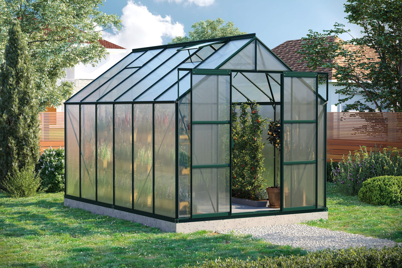 Vitavia Uranus serre - 9,9m² - met 6 mm polycarbonaat - Donkergroen