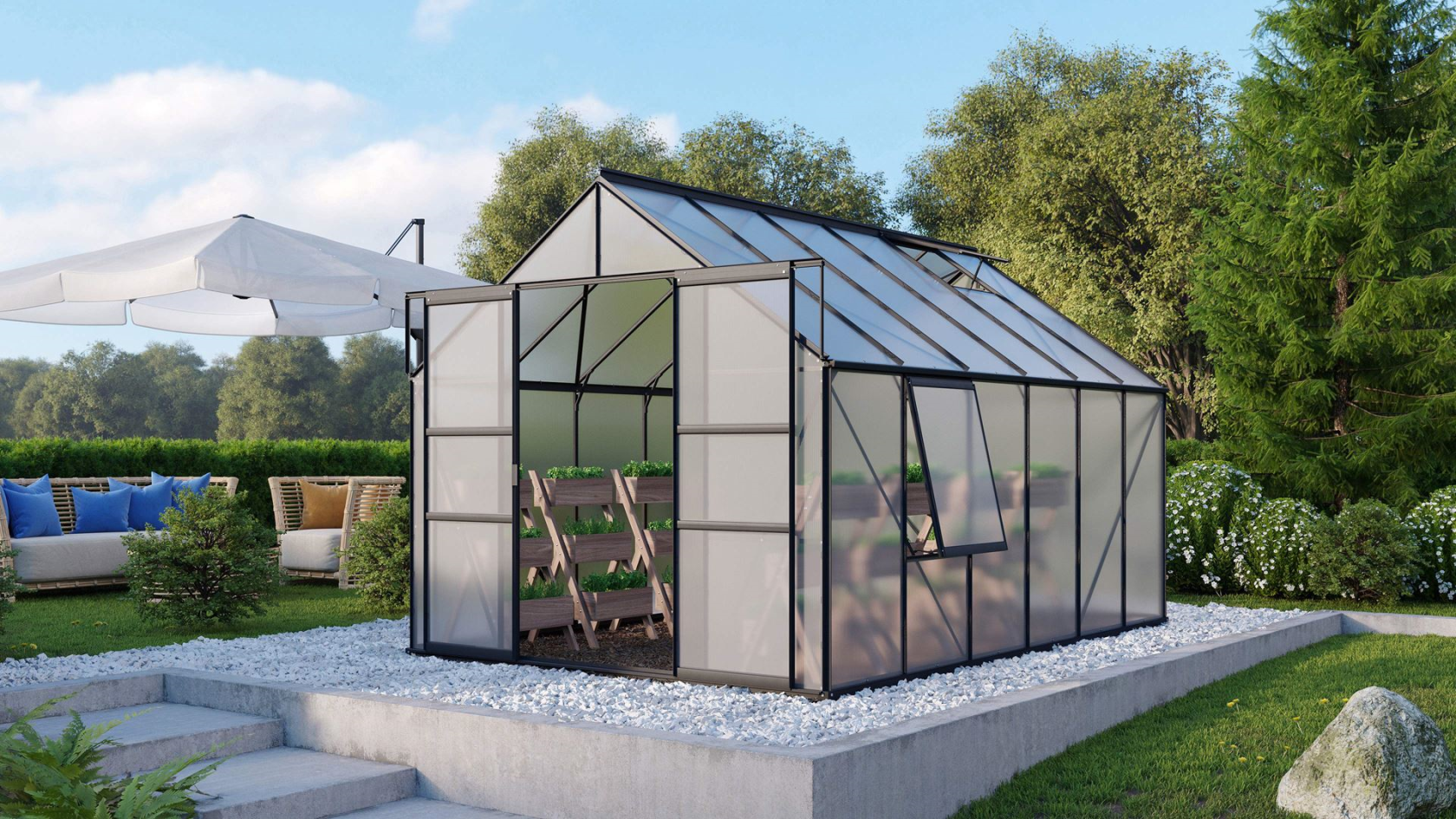 Vitavia Meridian 2 serre - 9,9m² - met 6 mm polycarbonaat - Zwart