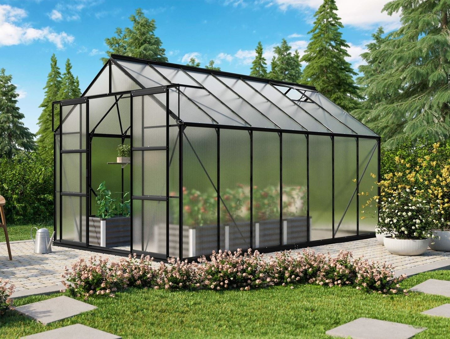 Vitavia Uranus serre - 11,5m² - met 6 mm polycarbonaat - Zwart