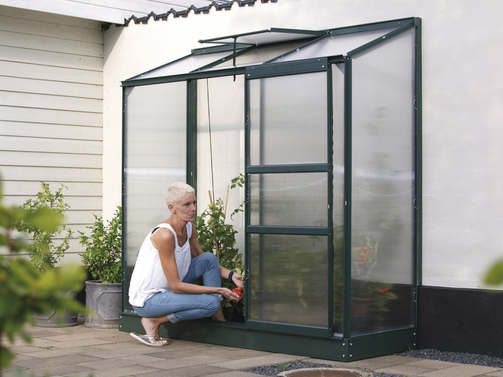 Vitavia Ida muurserre - 1,3m² - met 4 mm polycarbonaat - Donkergroen