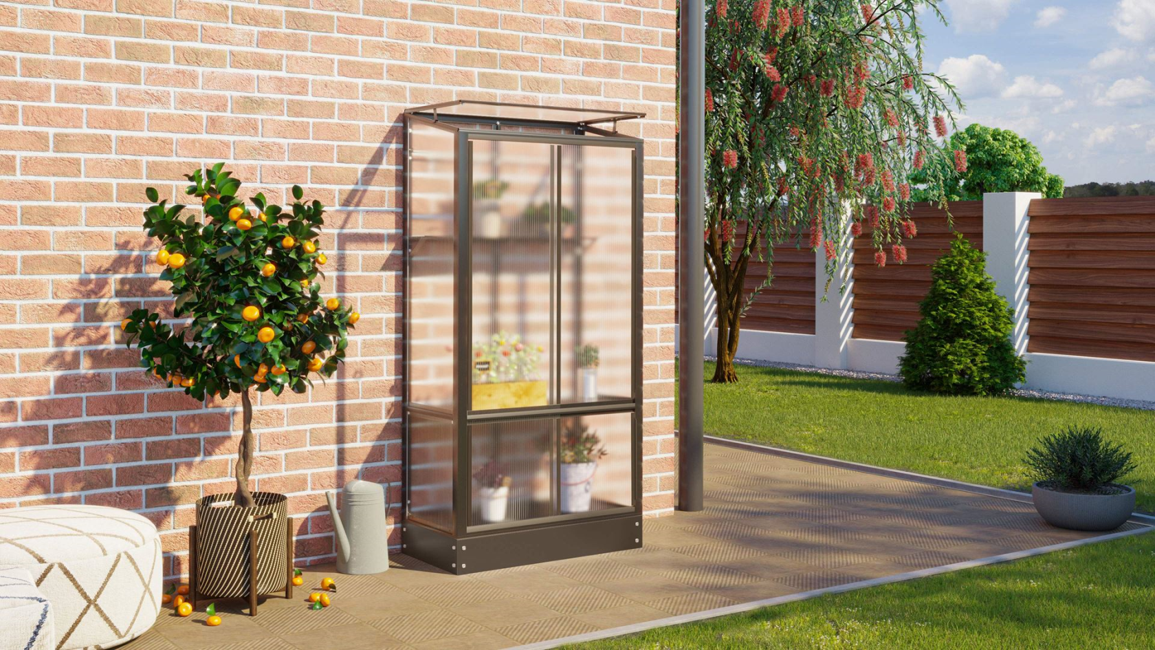 Vitavia Polis muur- en balkonserre - 0,35m² - met 4 mm polycarbonaat - Zwart - met fundering