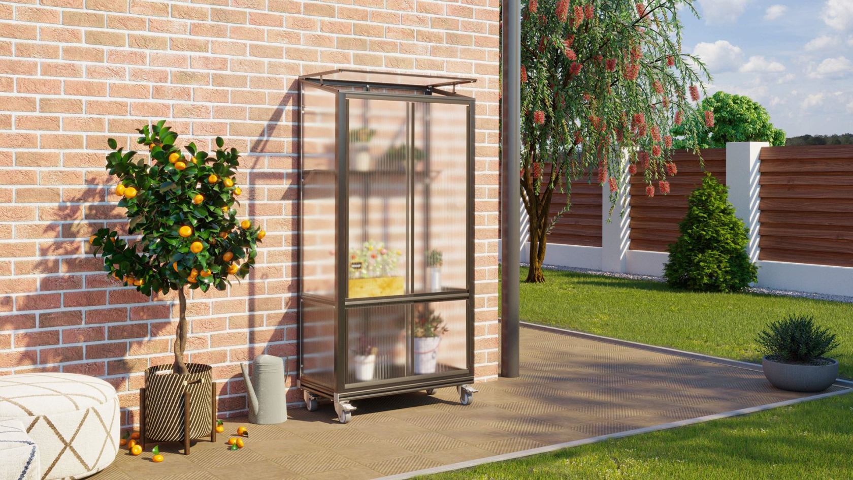 Vitavia Polis muur- en balkonserre - 0,34m² - met 4 mm polycarbonaat - Zwart - met wieltjes