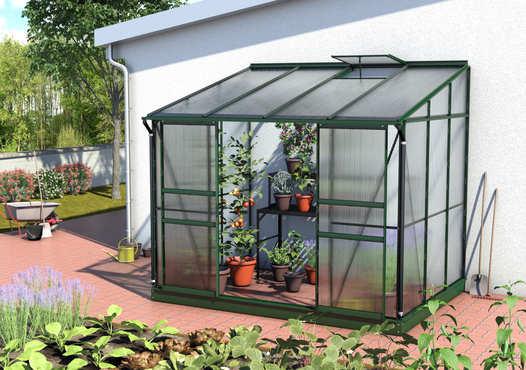 Vitavia Ida muurserre - 5,2m² - met 4 mm polycarbonaat - Donkergroen