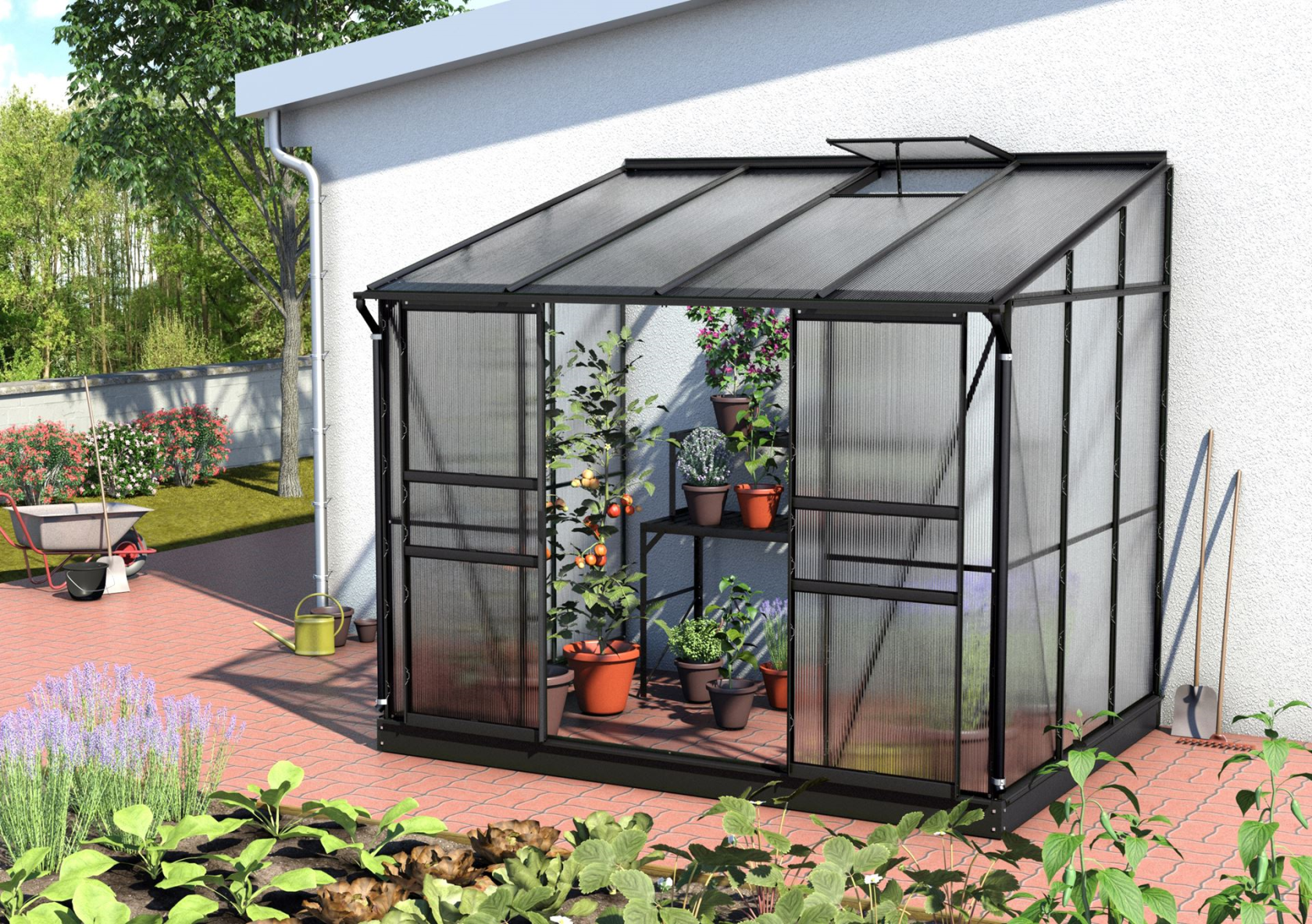 Vitavia Ida muurserre - 5,2m² - met 4 mm polycarbonaat - Zwart